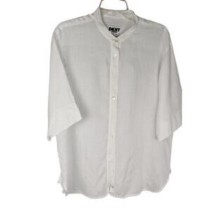DKNY JEANS 100% Linen Drop Shoulder White sz M but oversized Bust 46"Hong Kong